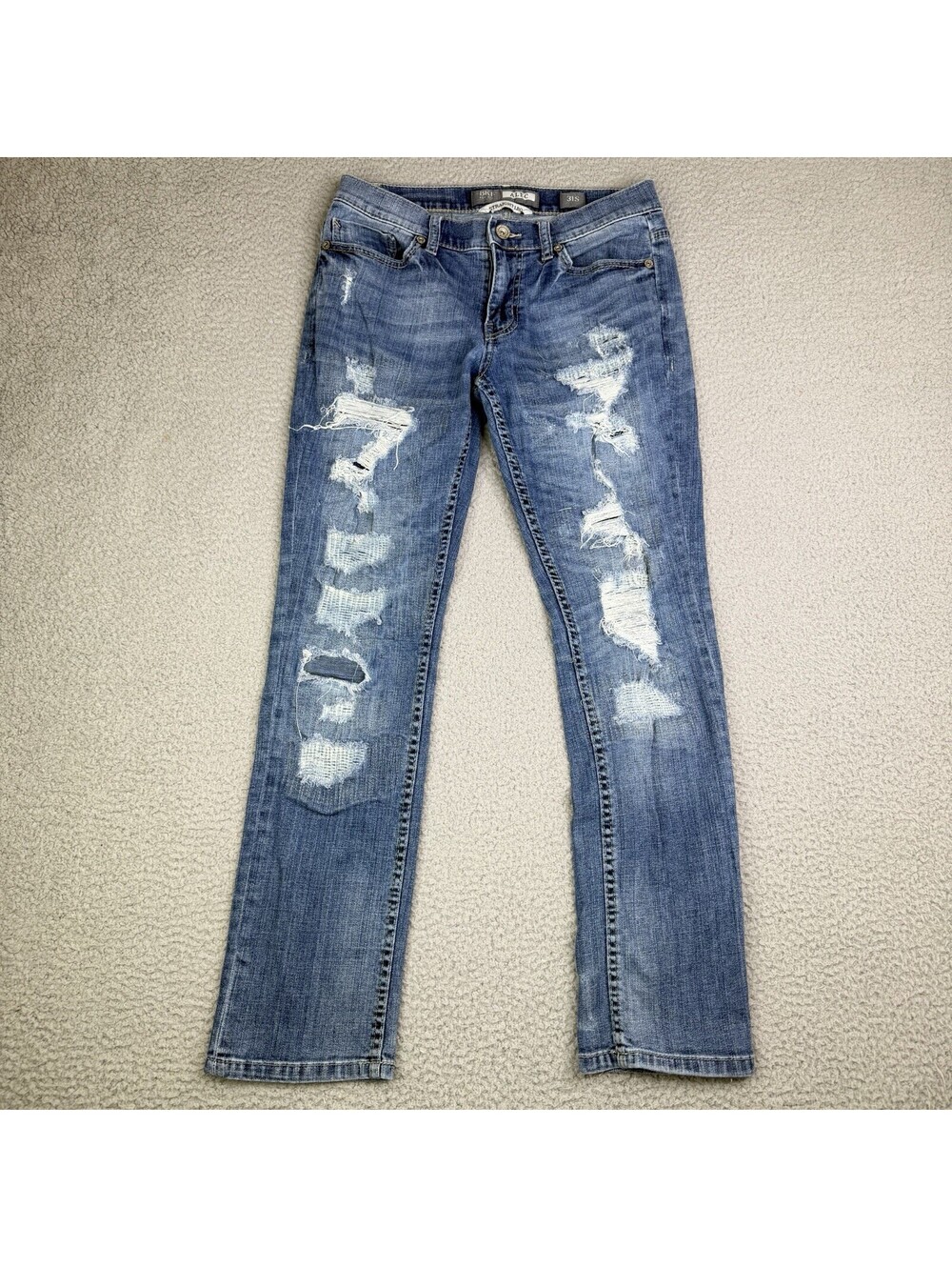 BKE Jeans Mens 31x29 Blue Alec Straight Leg Buckle Distressed Denim Casual